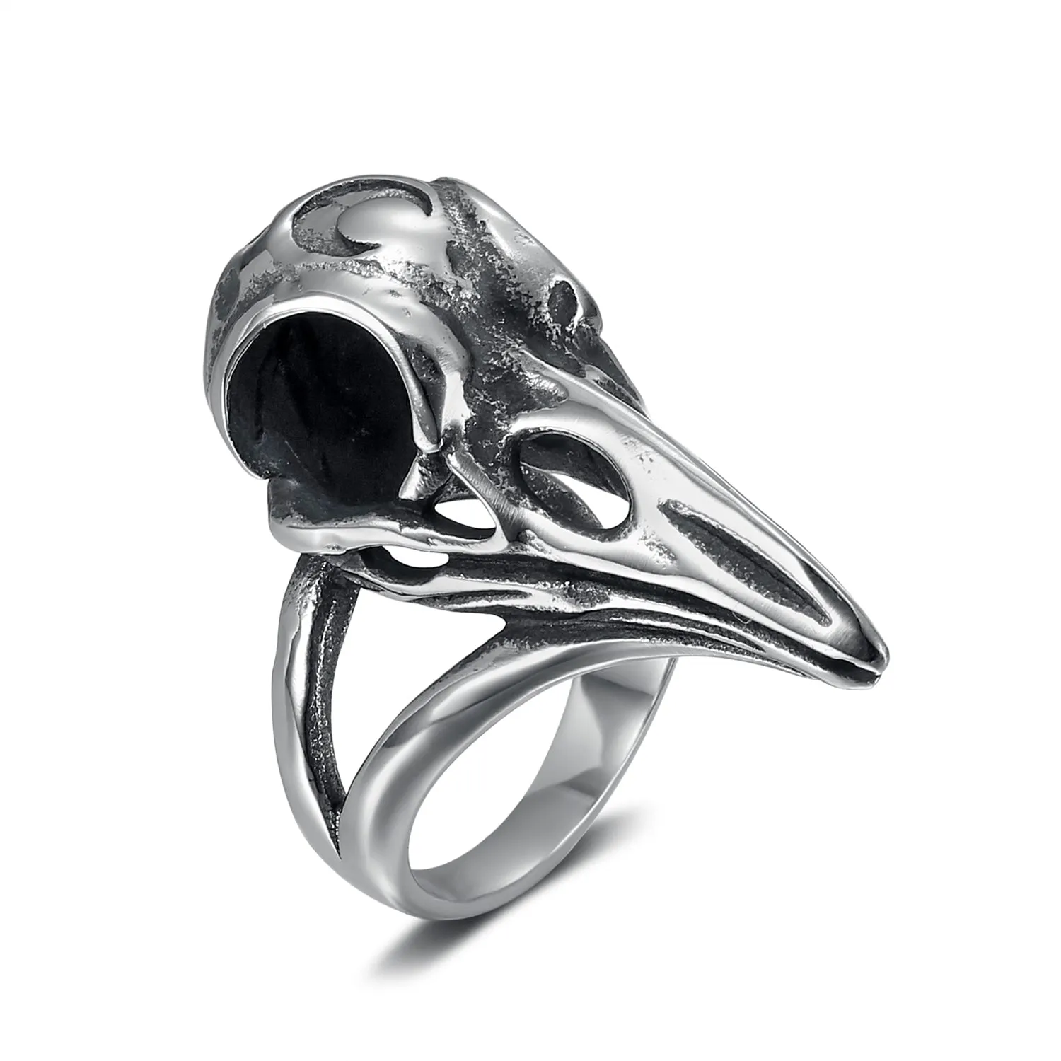 Nordic Pride Handcrafted Stainless Steel Raven Skull Biker Ring
