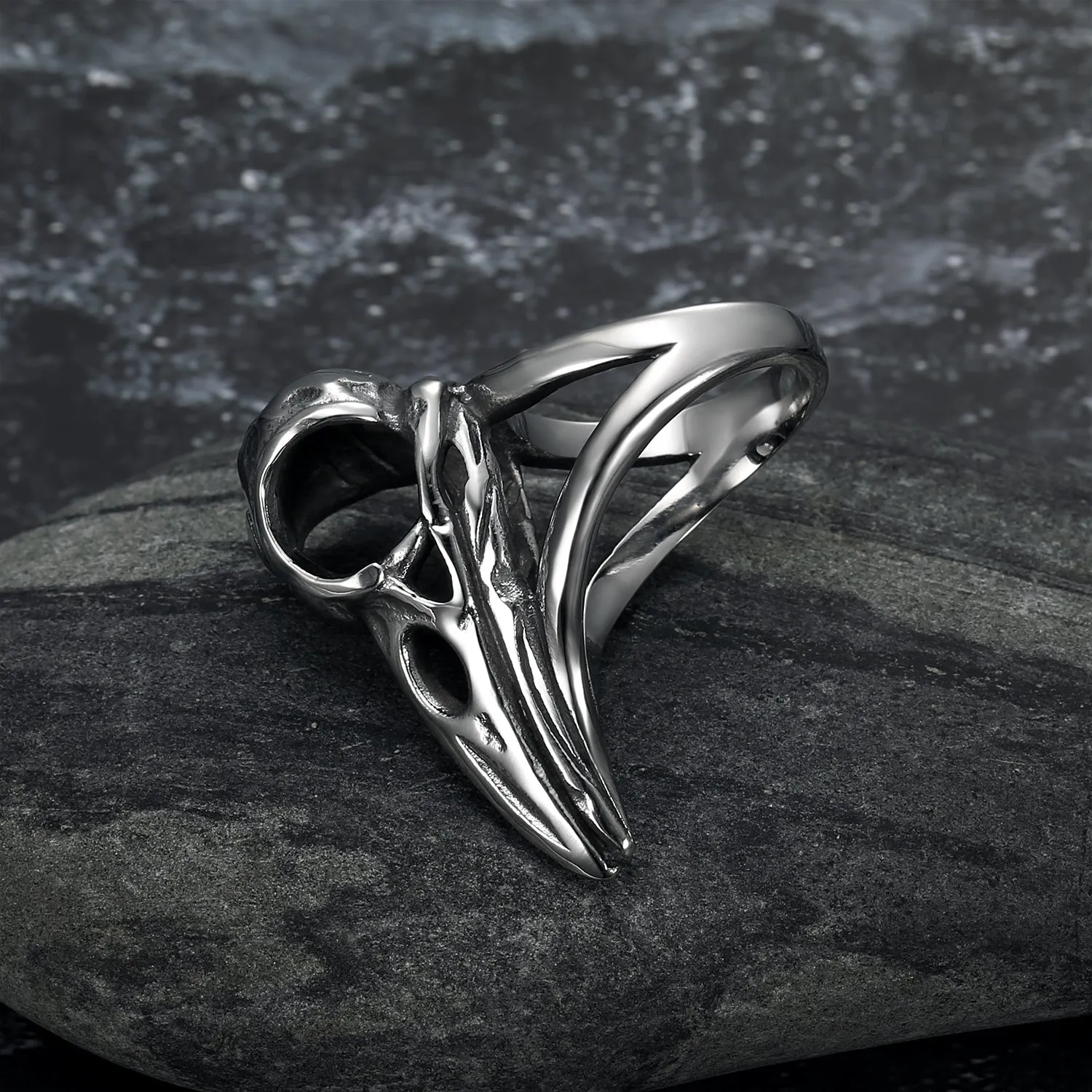 Nordic Pride Handcrafted Stainless Steel Raven Skull Biker Ring