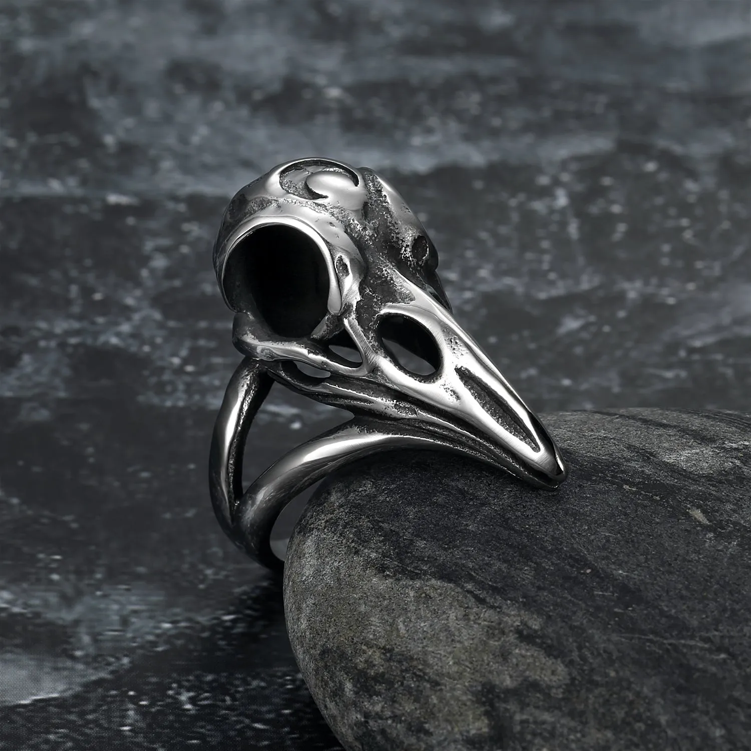 Nordic Pride Handcrafted Stainless Steel Raven Skull Biker Ring
