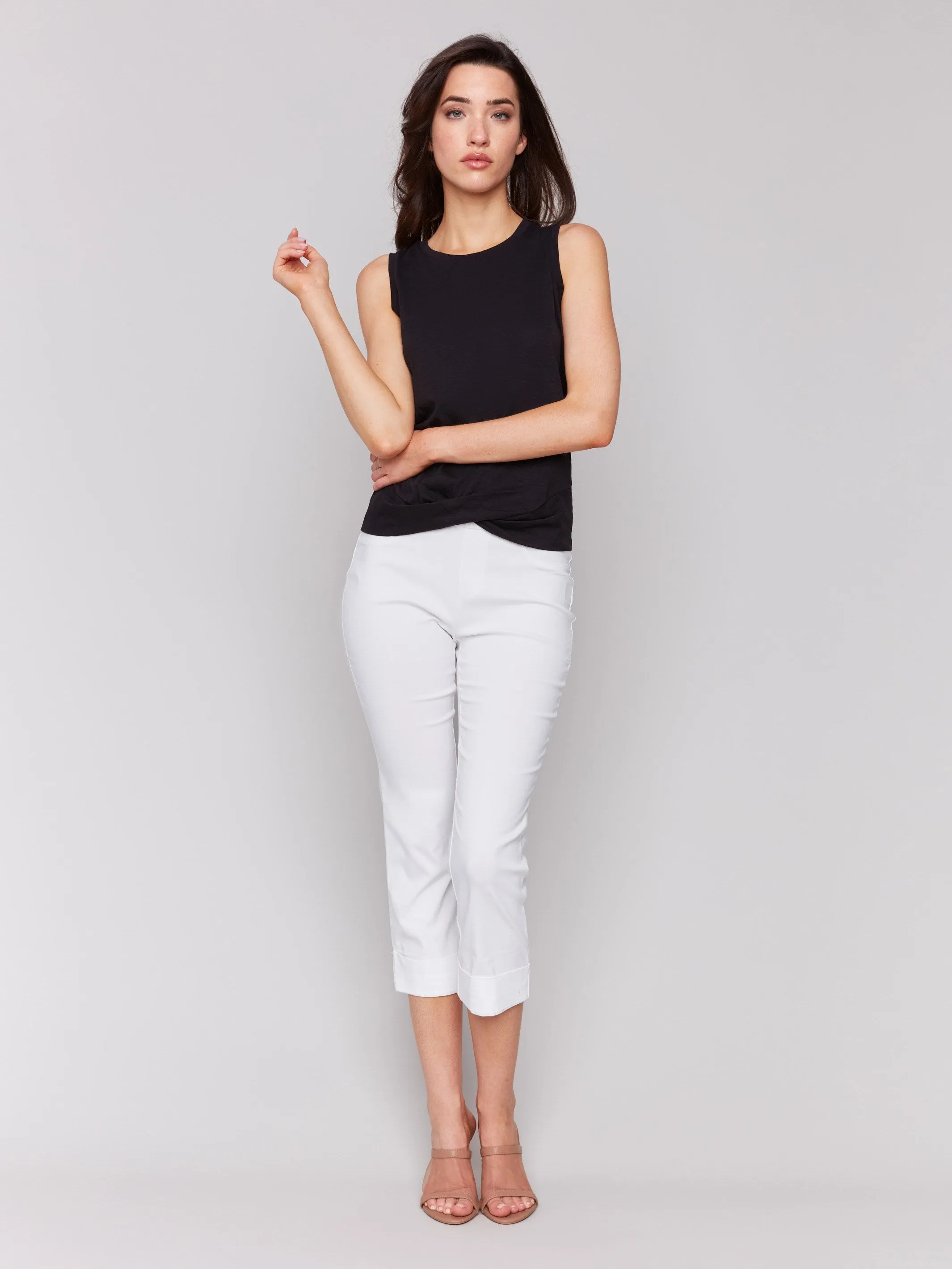 Organic Cotton Slub Tank Top with Knot Detail - Black