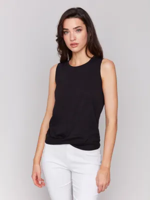 Organic Cotton Slub Tank Top with Knot Detail - Black