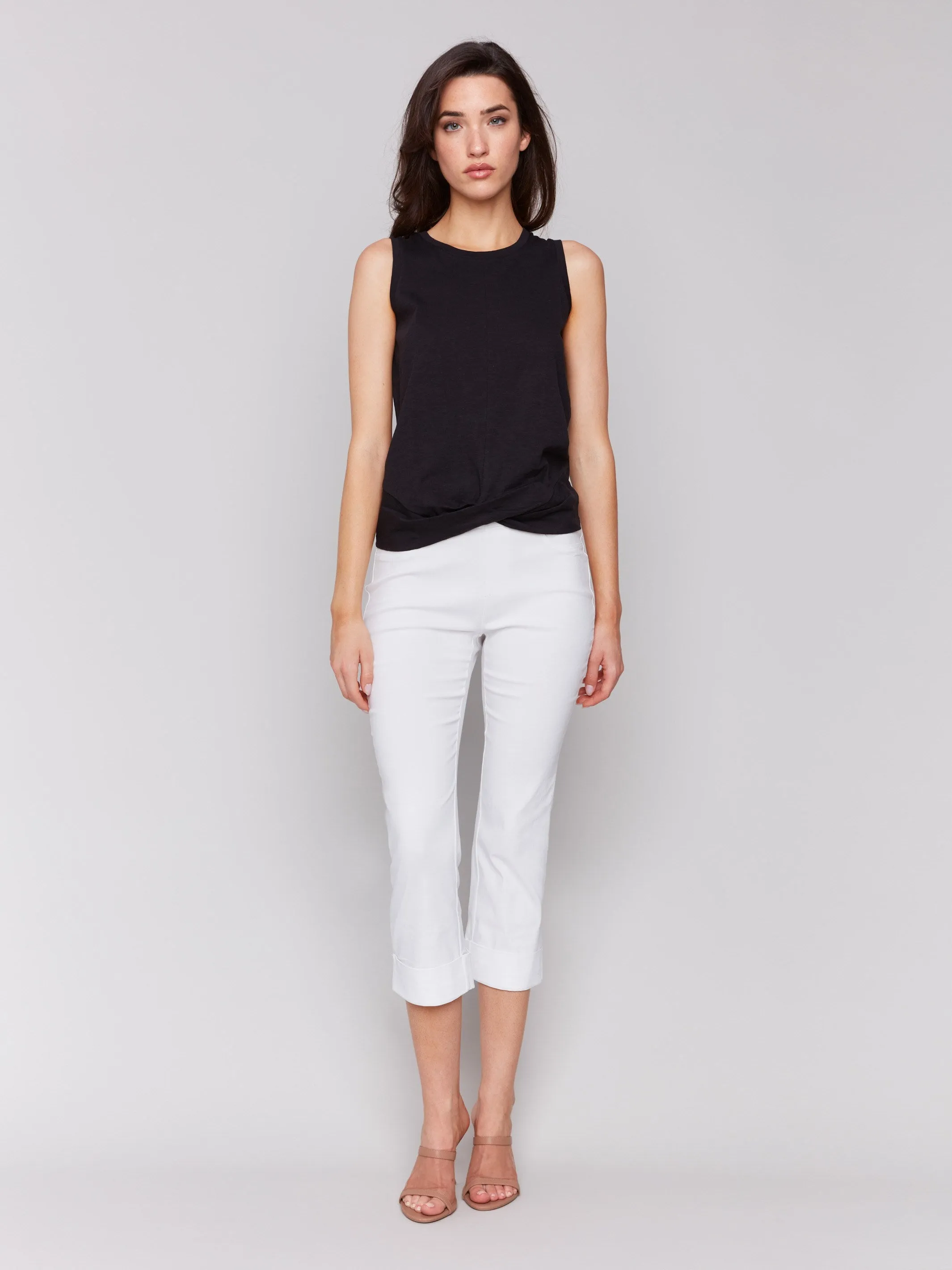Organic Cotton Slub Tank Top with Knot Detail - Black