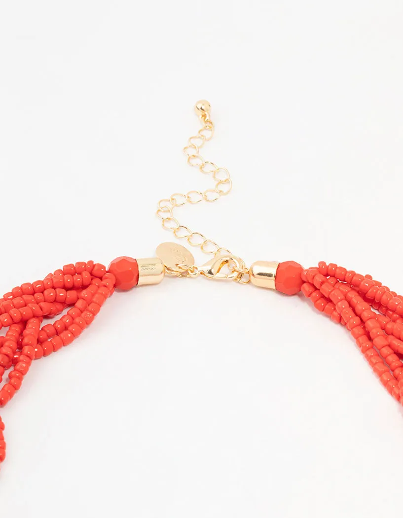 Red Beaded Twisted Layered Necklace