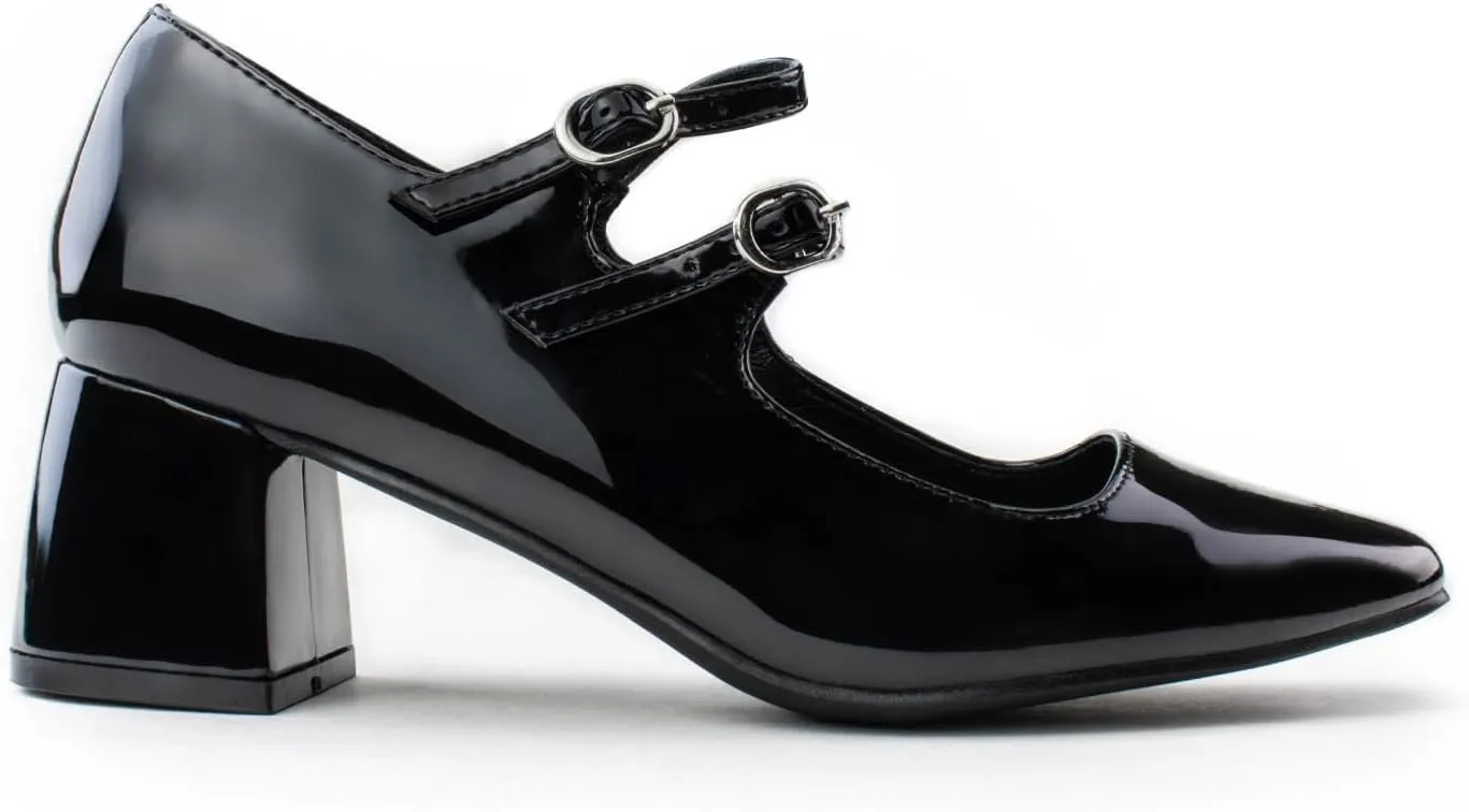RF ROOM OF FASHION Women's Wide Fit Mary-Jane Chunky Heel Dress Pumps-True Wide Width