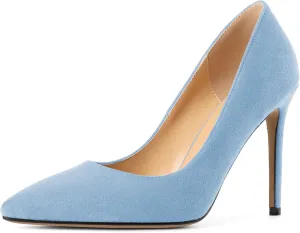 SAMMITOP Women's Pointed Toe High Heel Pumps 10cm Classic Stiletto Suede Shoes