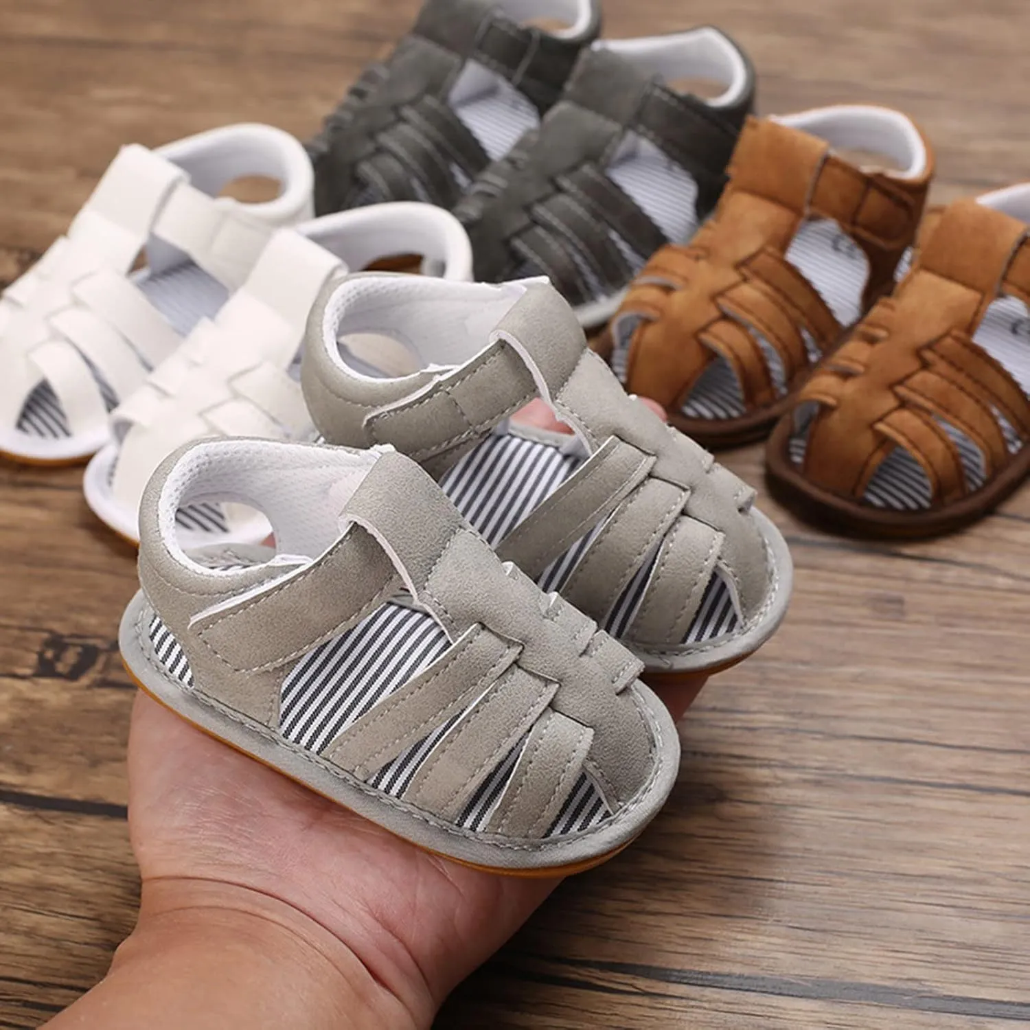 sfdgfhyf Children Soft Shoes Summer Children Toddler Boys and Girls Sandals Flat Soles Light Straps Roman Style (Grey, 5 Infant)