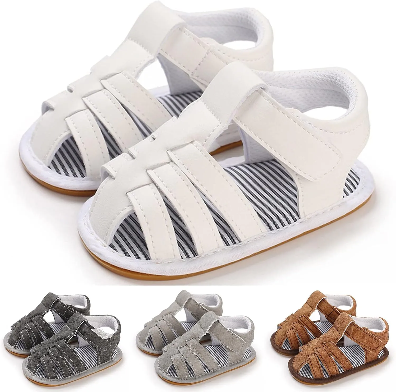 sfdgfhyf Children Soft Shoes Summer Children Toddler Boys and Girls Sandals Flat Soles Light Straps Roman Style (Grey, 5 Infant)
