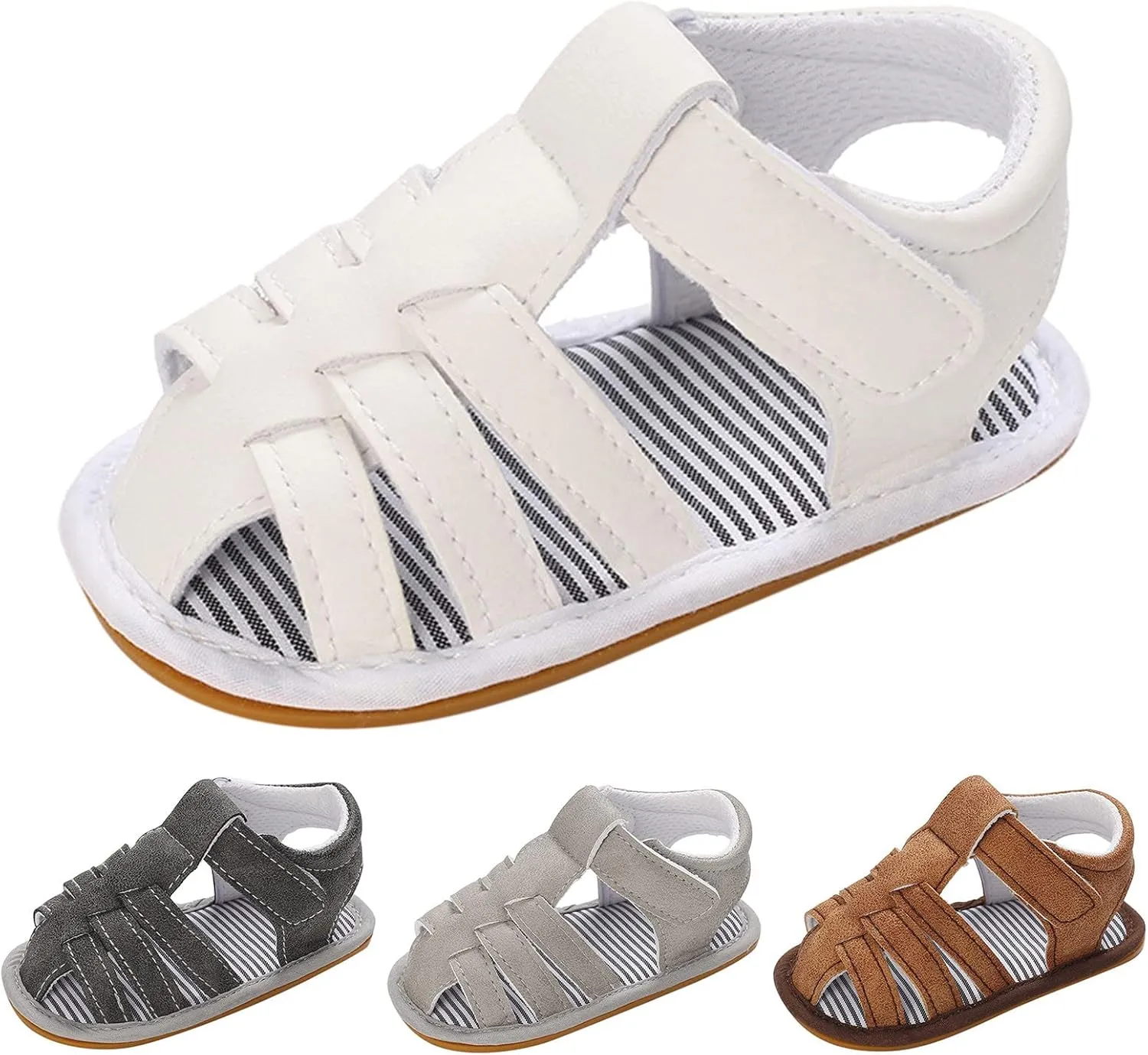 sfdgfhyf Children Soft Shoes Summer Children Toddler Boys and Girls Sandals Flat Soles Light Straps Roman Style (Grey, 5 Infant)
