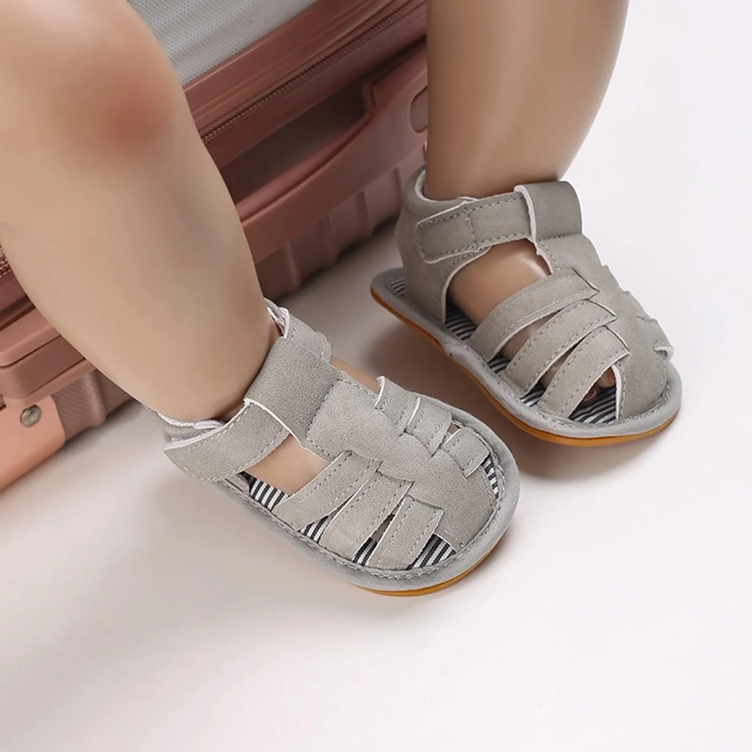 sfdgfhyf Children Soft Shoes Summer Children Toddler Boys and Girls Sandals Flat Soles Light Straps Roman Style (Grey, 5 Infant)