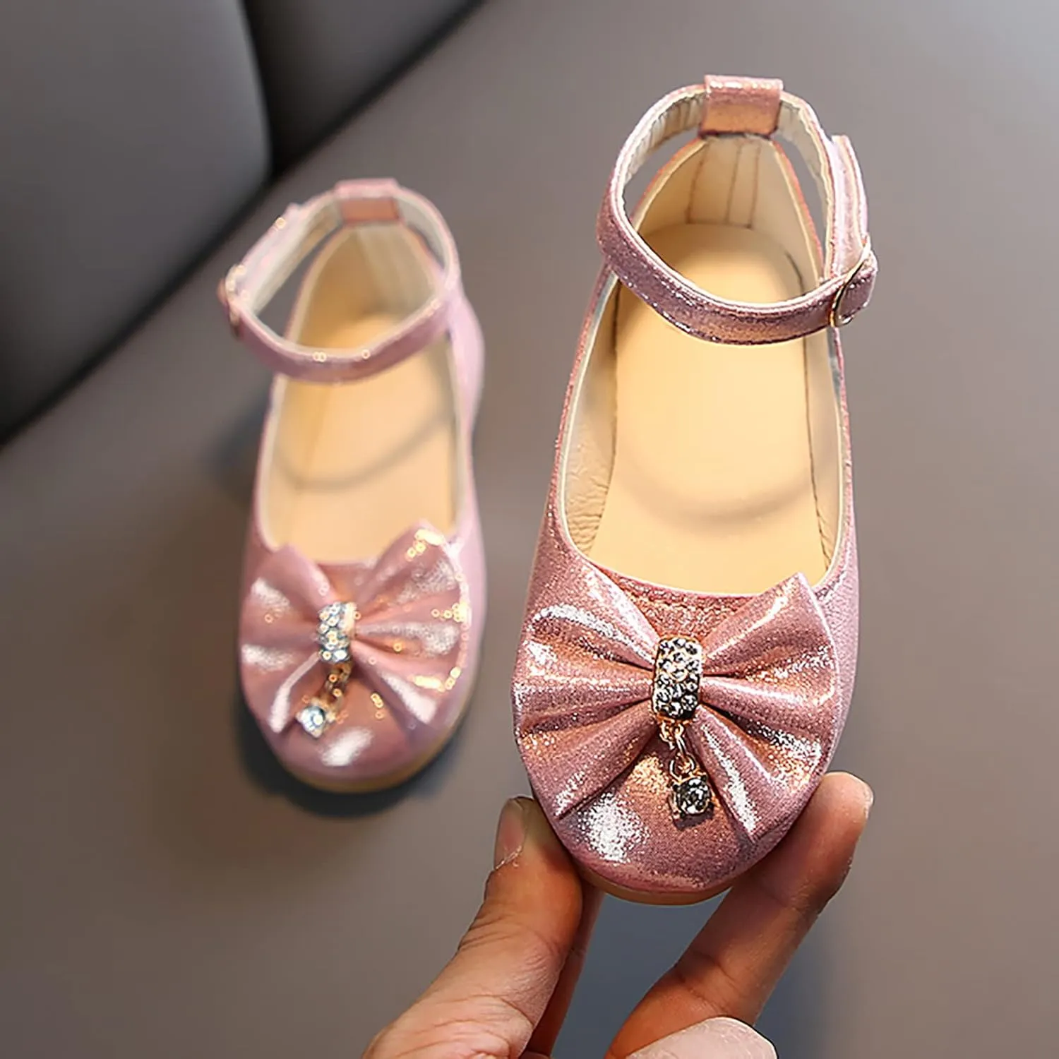 Shallow Shoes Crystal Princess Baby Kids Dance Single Children Infant Shoes Bowknot Girls Baby Toddler Running (Pink, 15-18Months)
