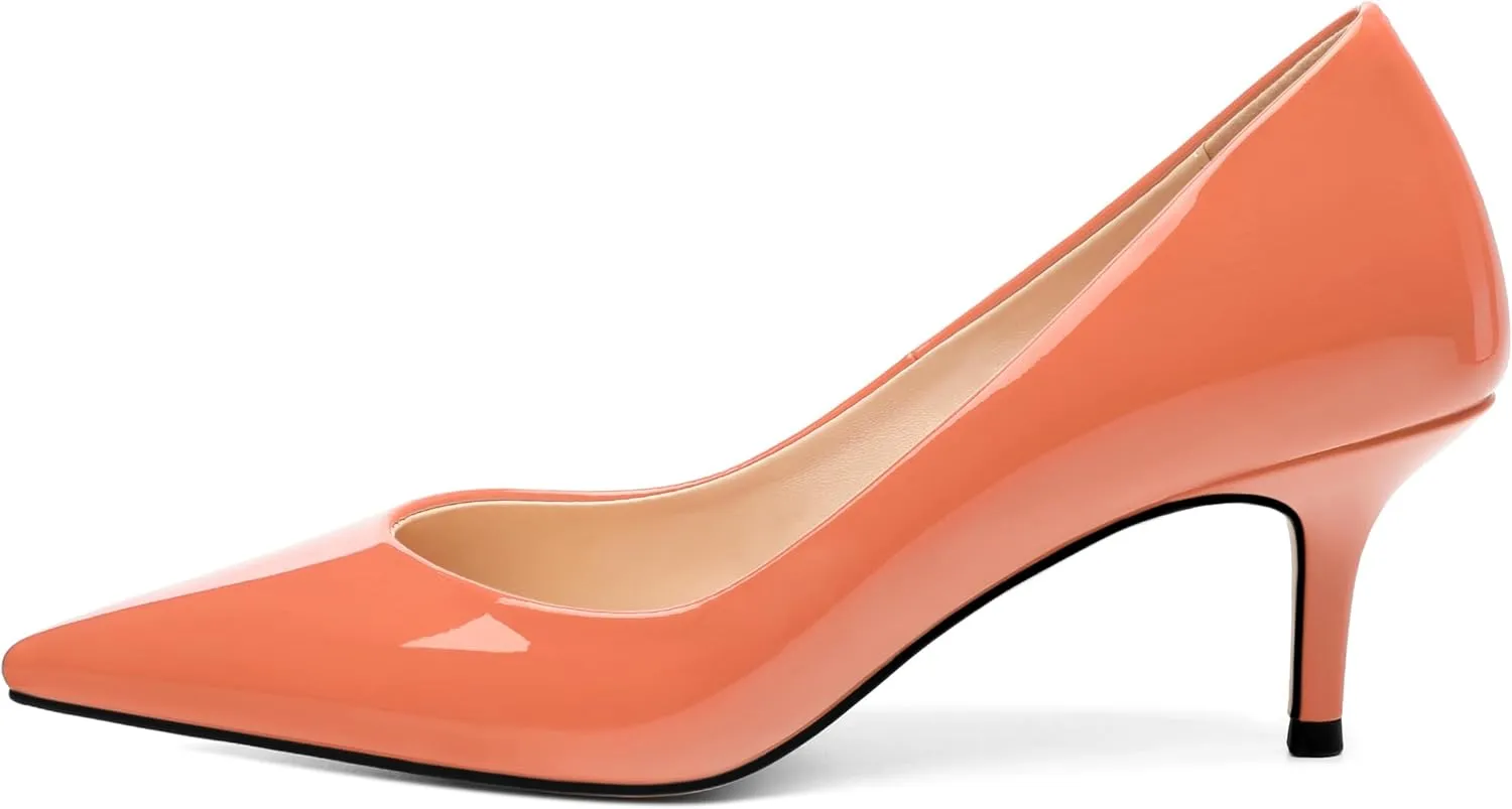 SHOWFOREST Kitten Heels for Women Closed Pointed Toe Patent Leather Low Heel 2.3 Inch Pumps Comfortable Office Party Wedding Slip on Dress Shoes