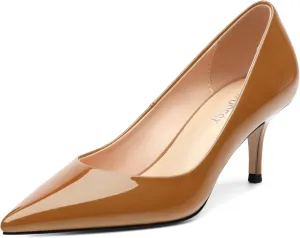 SHOWFOREST Kitten Heels for Women Closed Pointed Toe Patent Leather Low Heel 2.3 Inch Pumps Comfortable Office Party Wedding Slip on Dress Shoes