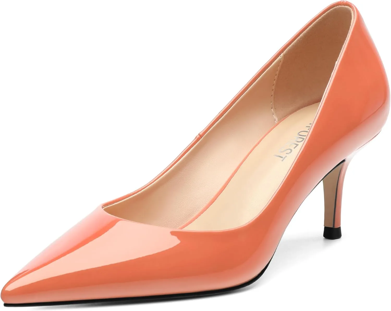 SHOWFOREST Kitten Heels for Women Closed Pointed Toe Patent Leather Low Heel 2.3 Inch Pumps Comfortable Office Party Wedding Slip on Dress Shoes