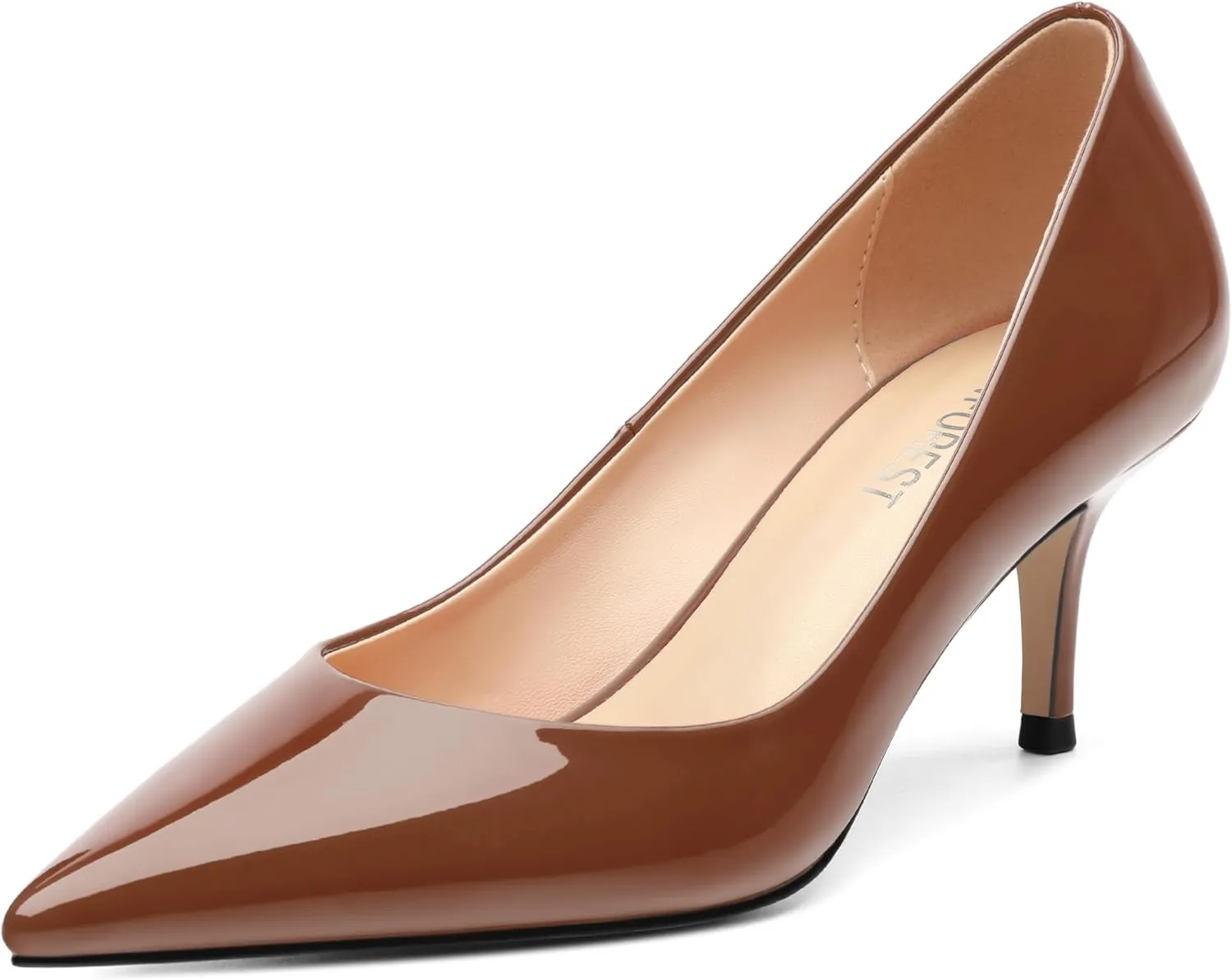 SHOWFOREST Kitten Heels for Women Closed Pointed Toe Patent Leather Low Heel 2.3 Inch Pumps Comfortable Office Party Wedding Slip on Dress Shoes
