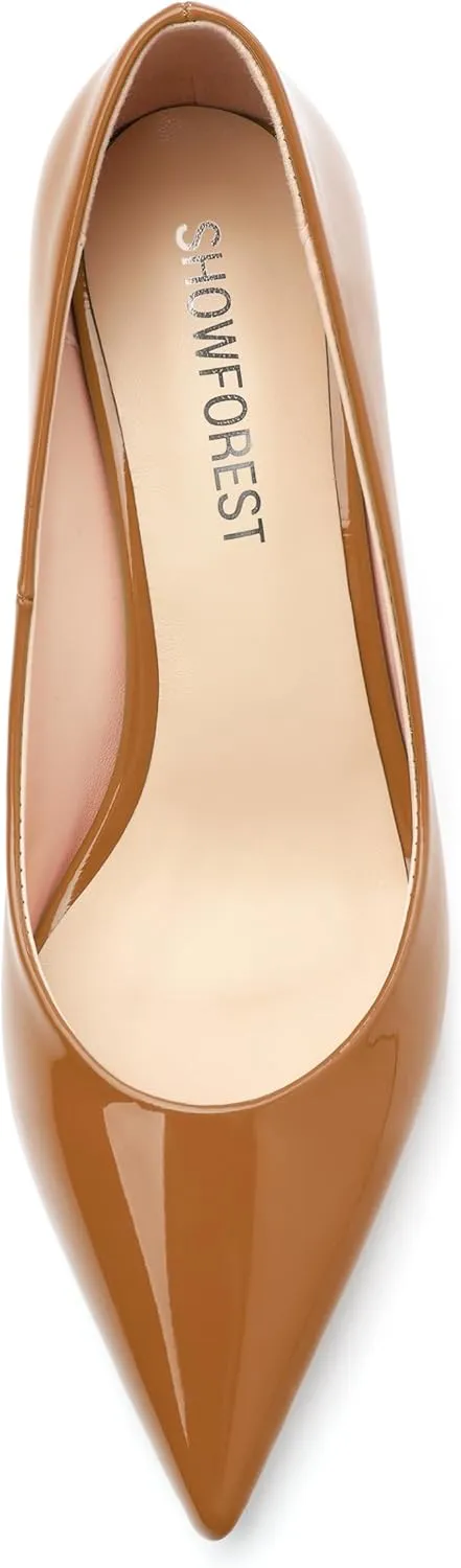 SHOWFOREST Kitten Heels for Women Closed Pointed Toe Patent Leather Low Heel 2.3 Inch Pumps Comfortable Office Party Wedding Slip on Dress Shoes