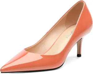 SHOWFOREST Kitten Heels for Women Closed Pointed Toe Patent Leather Low Heel 2.3 Inch Pumps Comfortable Office Party Wedding Slip on Dress Shoes