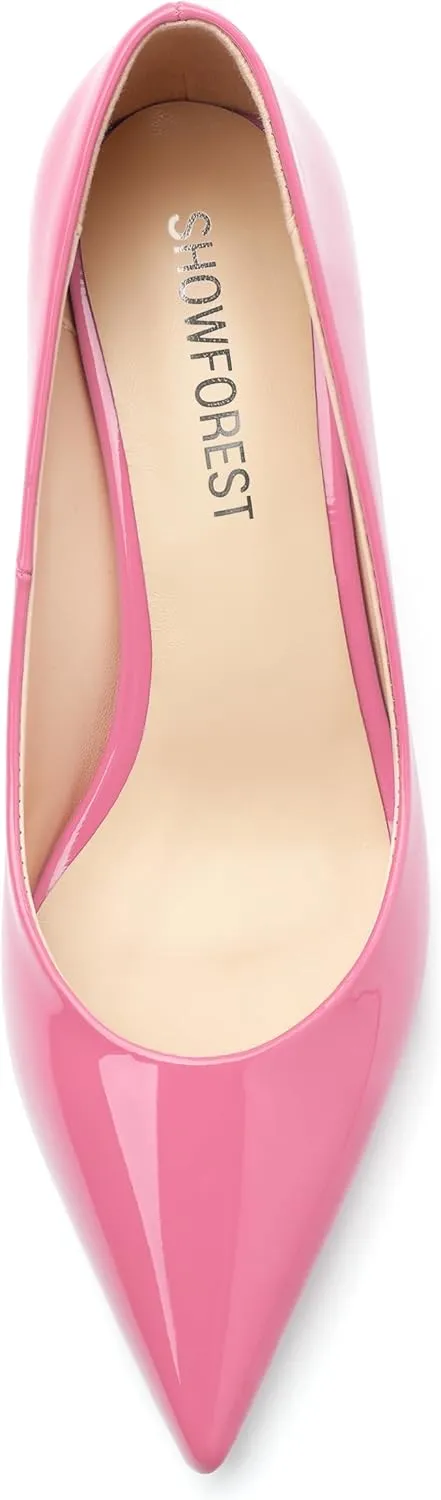 SHOWFOREST Kitten Heels for Women Closed Pointed Toe Patent Leather Low Heel 2.3 Inch Pumps Comfortable Office Party Wedding Slip on Dress Shoes