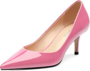 SHOWFOREST Kitten Heels for Women Closed Pointed Toe Patent Leather Low Heel 2.3 Inch Pumps Comfortable Office Party Wedding Slip on Dress Shoes