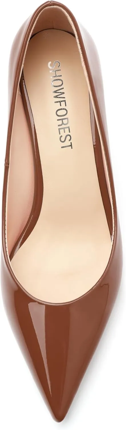 SHOWFOREST Kitten Heels for Women Closed Pointed Toe Patent Leather Low Heel 2.3 Inch Pumps Comfortable Office Party Wedding Slip on Dress Shoes