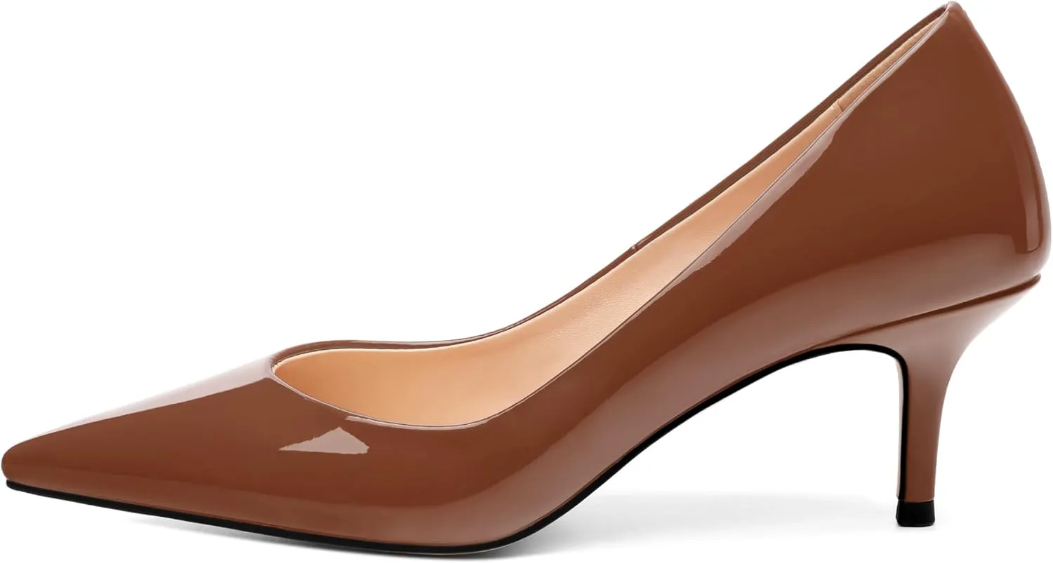 SHOWFOREST Kitten Heels for Women Closed Pointed Toe Patent Leather Low Heel 2.3 Inch Pumps Comfortable Office Party Wedding Slip on Dress Shoes