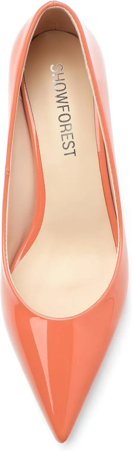 SHOWFOREST Kitten Heels for Women Closed Pointed Toe Patent Leather Low Heel 2.3 Inch Pumps Comfortable Office Party Wedding Slip on Dress Shoes