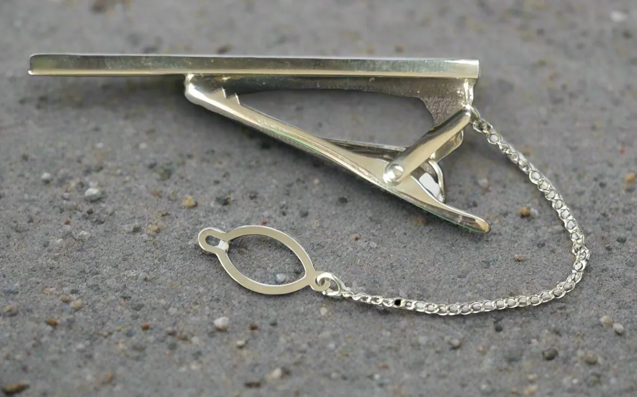 Silver Bling Tie Clip / Bar with Chain