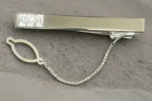 Silver Bling Tie Clip / Bar with Chain