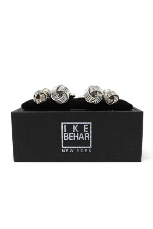 Silver Love Knot Cuffs Links & Stud Set