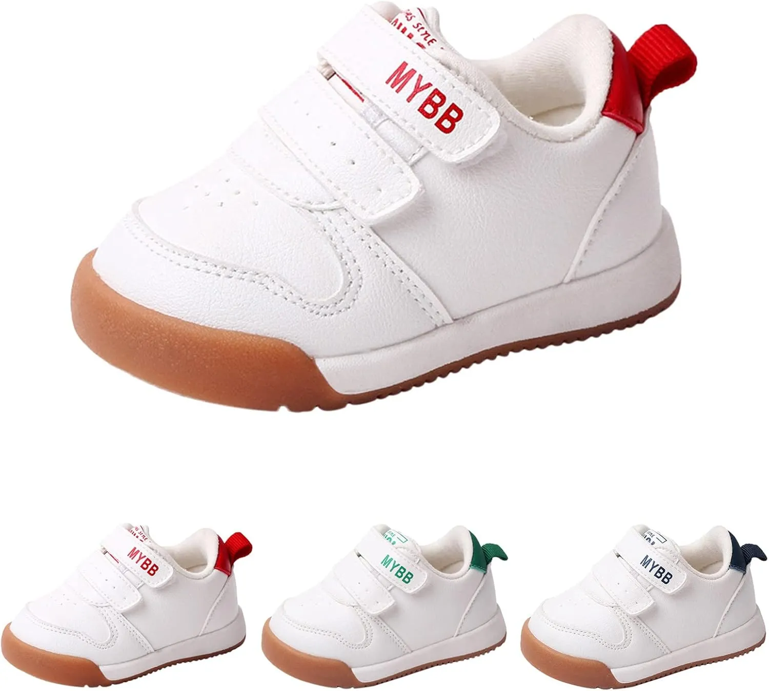Spring and Summer Children Infant Infant Shoes Boys and Girls Sports Shoes Flat Bottom Non Slip Comfortable Solid Color Double Band Hook Loop Baby Shoes 12-18 Months
