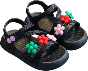 Summer Baby Kids Girls' Sandals Shoes Anti-skid Soft Soles Small Children's Flower Decorative Princess Shoes Classic B-716 Black 9