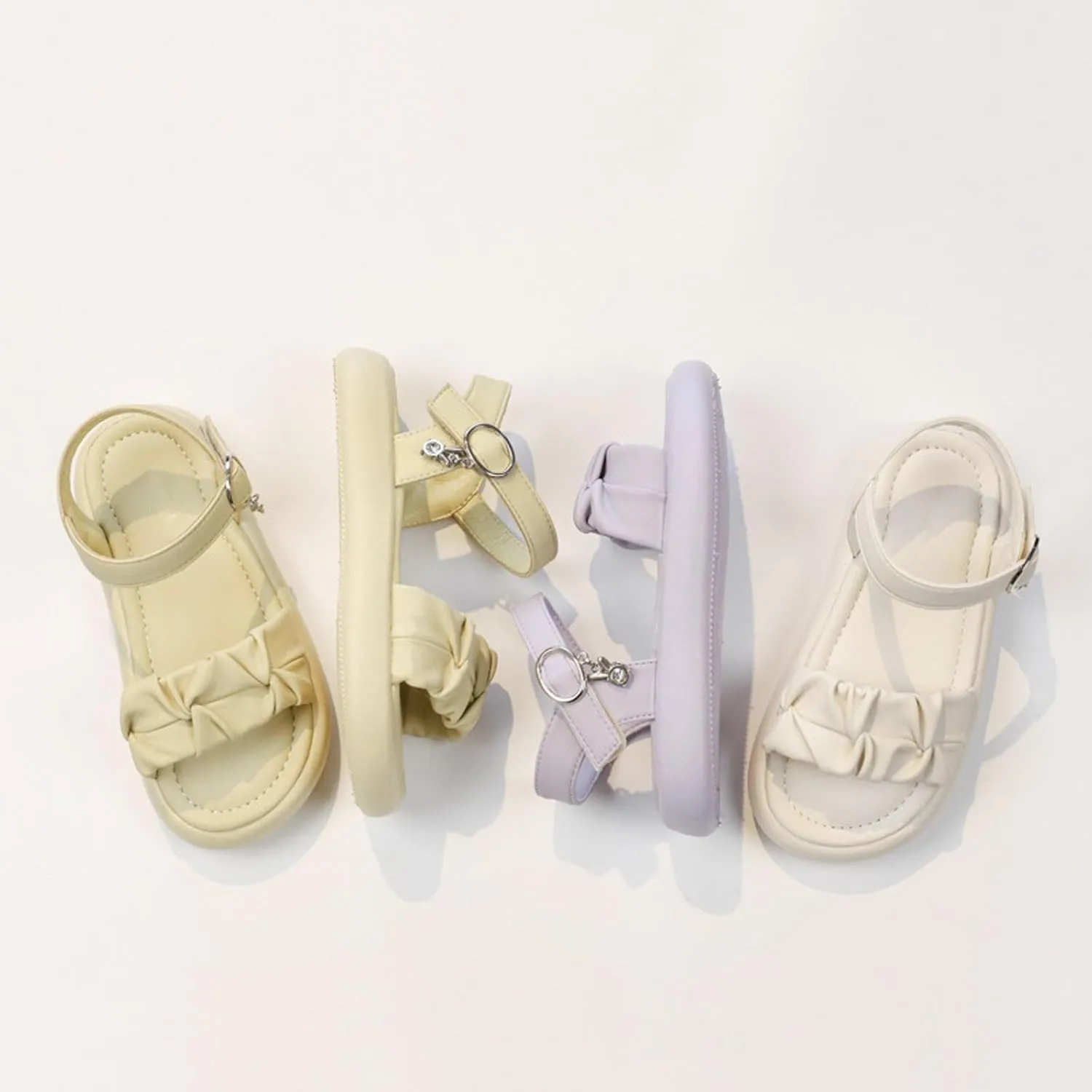 Summer New Solid Rubber Soft Sole Metal Buckle Children's Fashion Casual Flat Bottom Girls Sandals Size 3 Big Girls