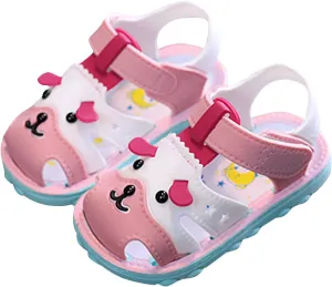 Toddler Baby Girl Boy Summer Sandals Cartoon Dog Shoes Non Slip Soft Sole First Walkers Prewalkers (Pink, 7 Toddler)