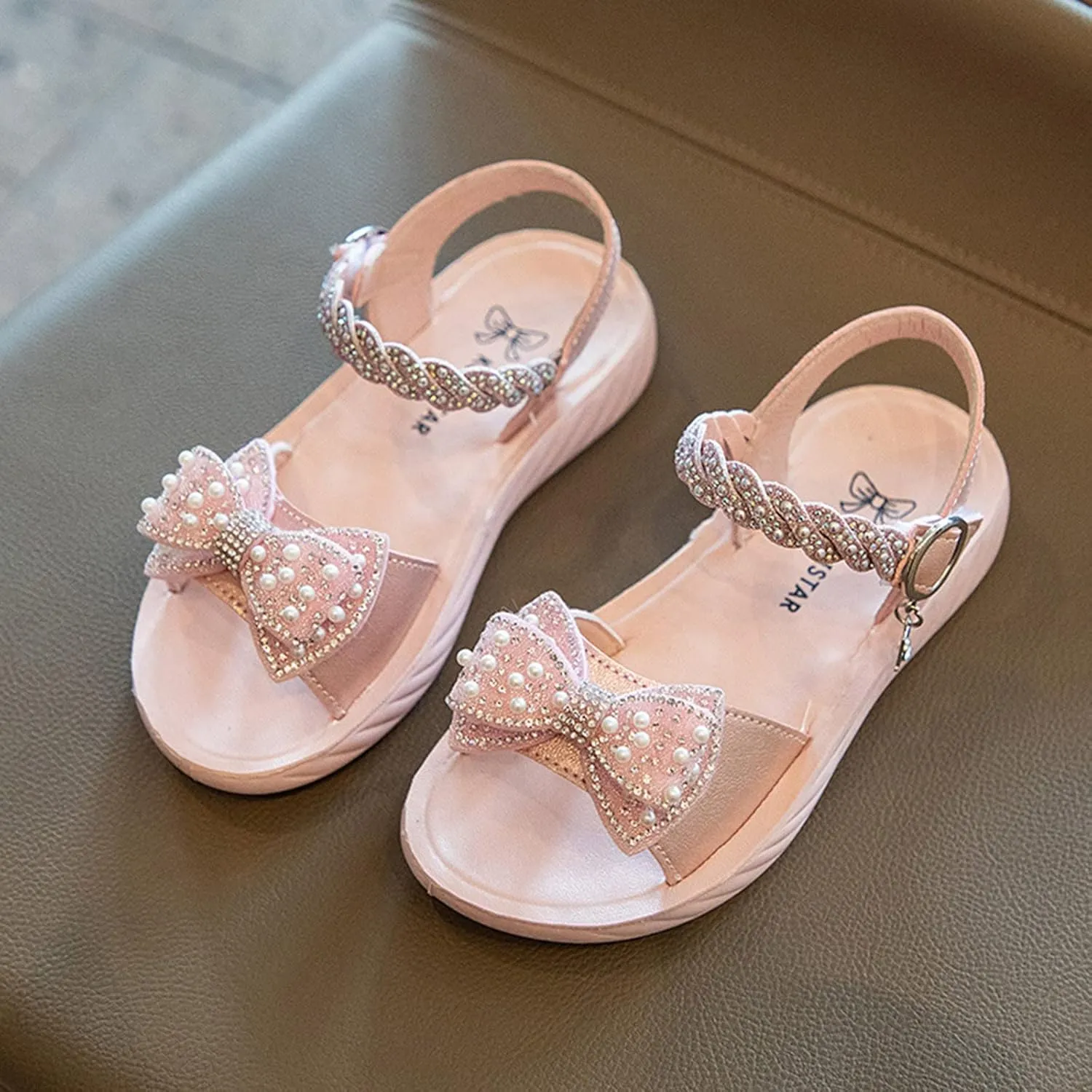 Toddler Baby Girl Child Sandals Summer Bow Shoes Premium Soft Anti-Slip Rubber Sole Prewalkers (Pink, 3.5 Big Kids)