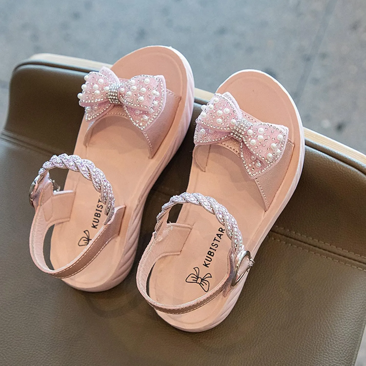 Toddler Baby Girl Child Sandals Summer Bow Shoes Premium Soft Anti-Slip Rubber Sole Prewalkers (Pink, 3.5 Big Kids)