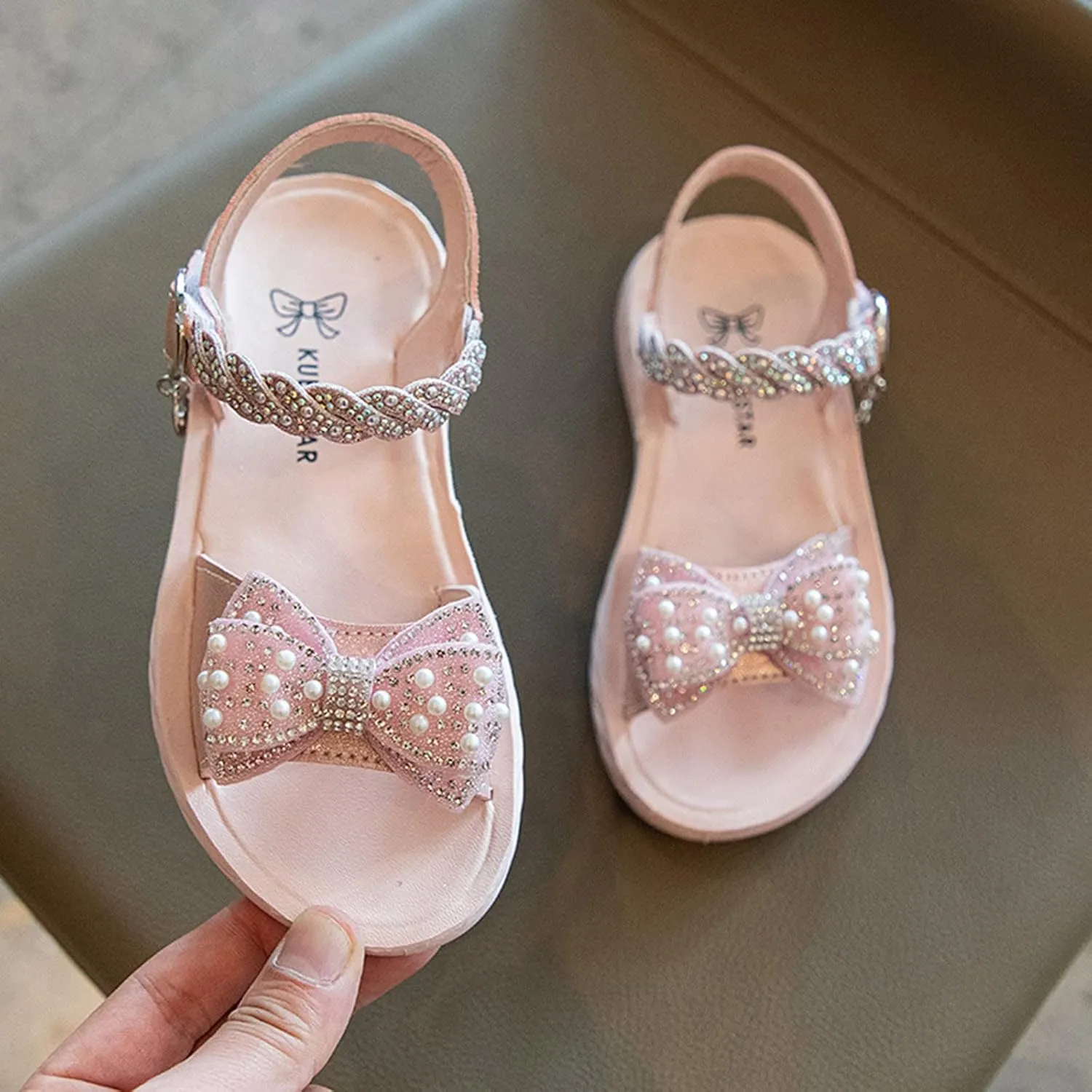 Toddler Baby Girl Child Sandals Summer Bow Shoes Premium Soft Anti-Slip Rubber Sole Prewalkers (Pink, 3.5 Big Kids)
