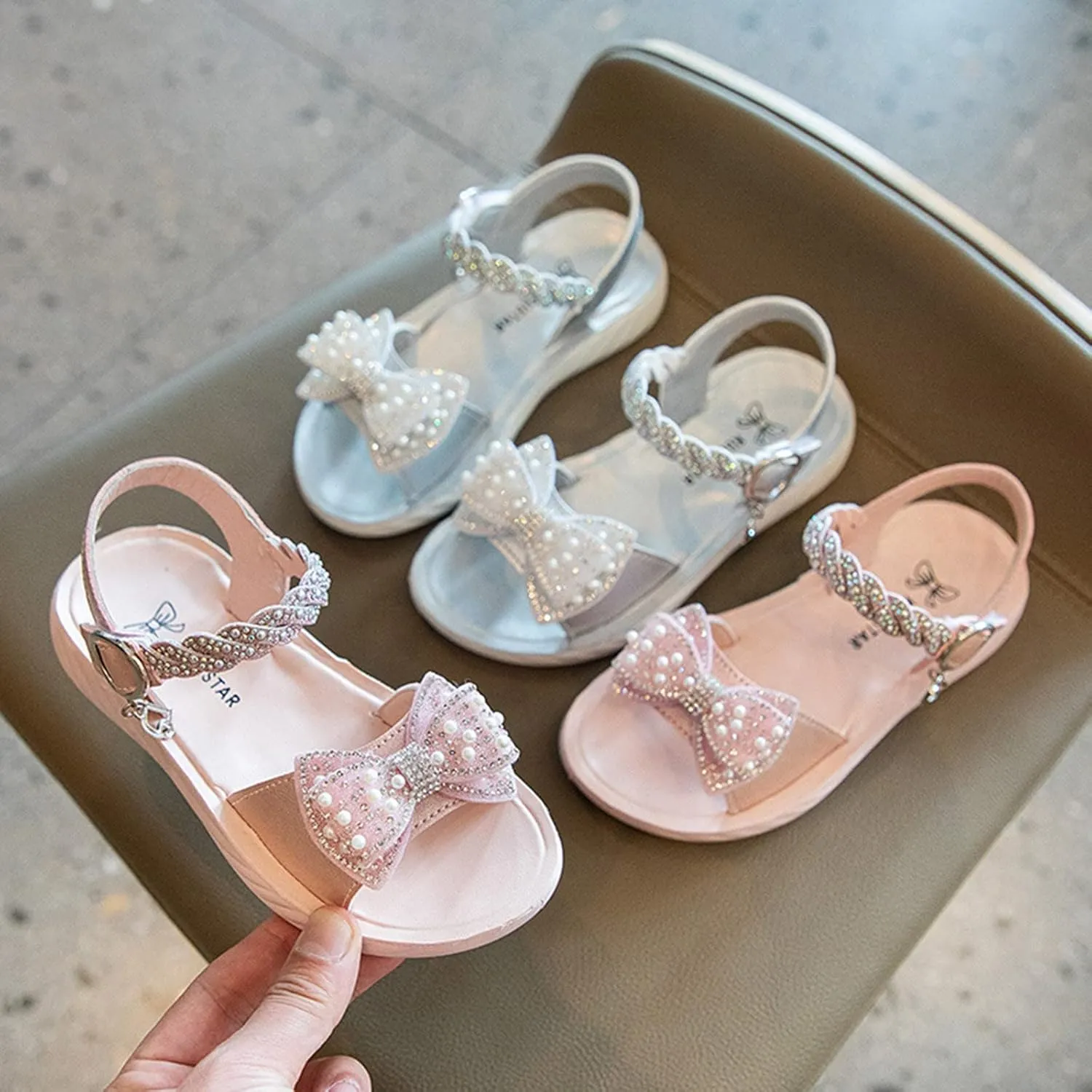 Toddler Baby Girl Child Sandals Summer Bow Shoes Premium Soft Anti-Slip Rubber Sole Prewalkers (Pink, 3.5 Big Kids)