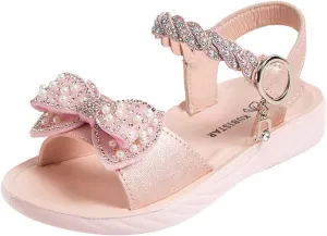 Toddler Baby Girl Child Sandals Summer Bow Shoes Premium Soft Anti-Slip Rubber Sole Prewalkers (Pink, 3.5 Big Kids)