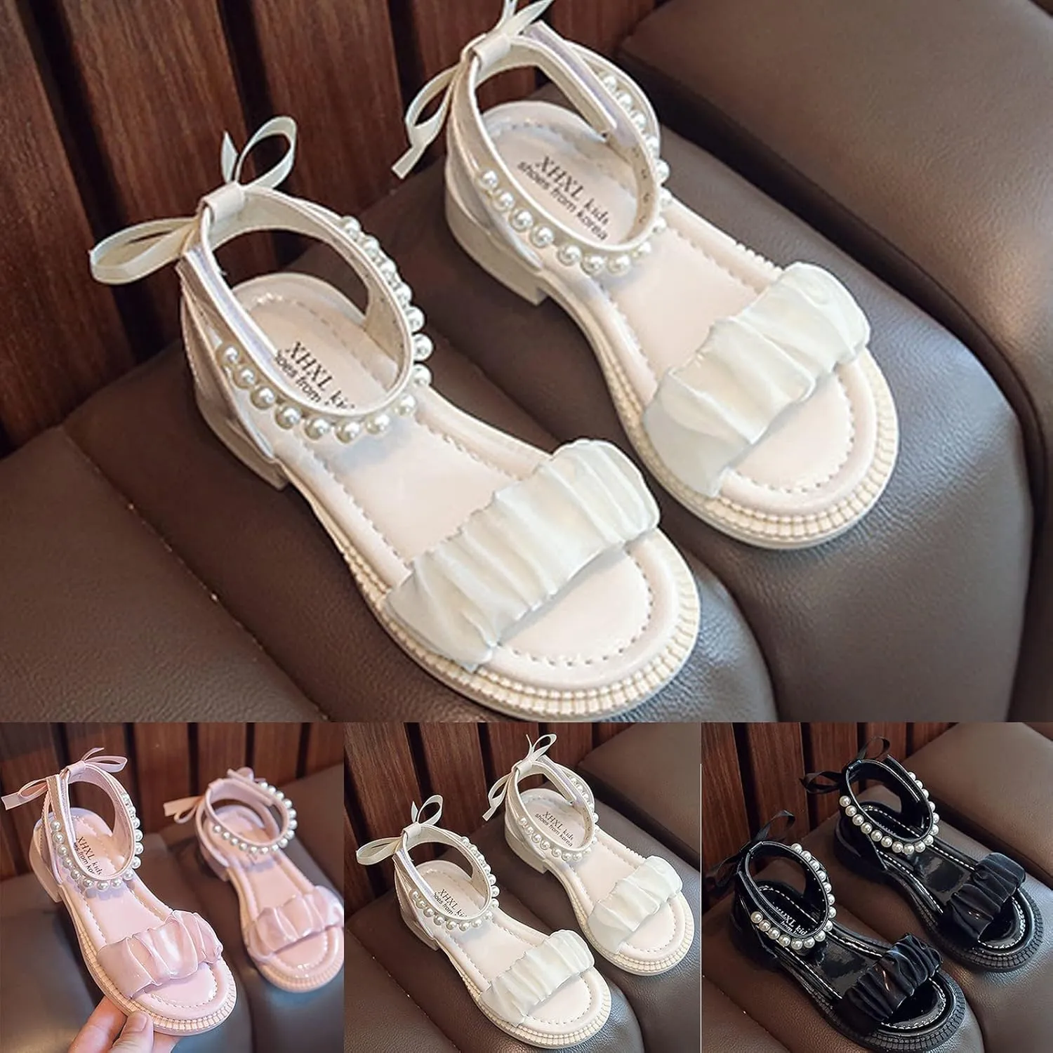 Toddler Baby Girl Child Summer Shoes Lace Sandals Non Slip Soft Sole Open Toe Shoes Elegant (Beige, 10.5 Little Child)