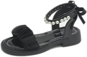 Toddler Baby Girl Child Summer Shoes Lace Sandals Non Slip Soft Sole Open Toe Shoes Elegant Princess (Black, 9 Toddler)