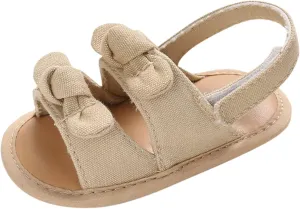 Toddler Baby Girls Casual Bowknot Solid Soft Anti-Slip Soft Rubber Sole Leather Baby Walking Shoes Prewalker (Khaki03#D, 0-6 Months)