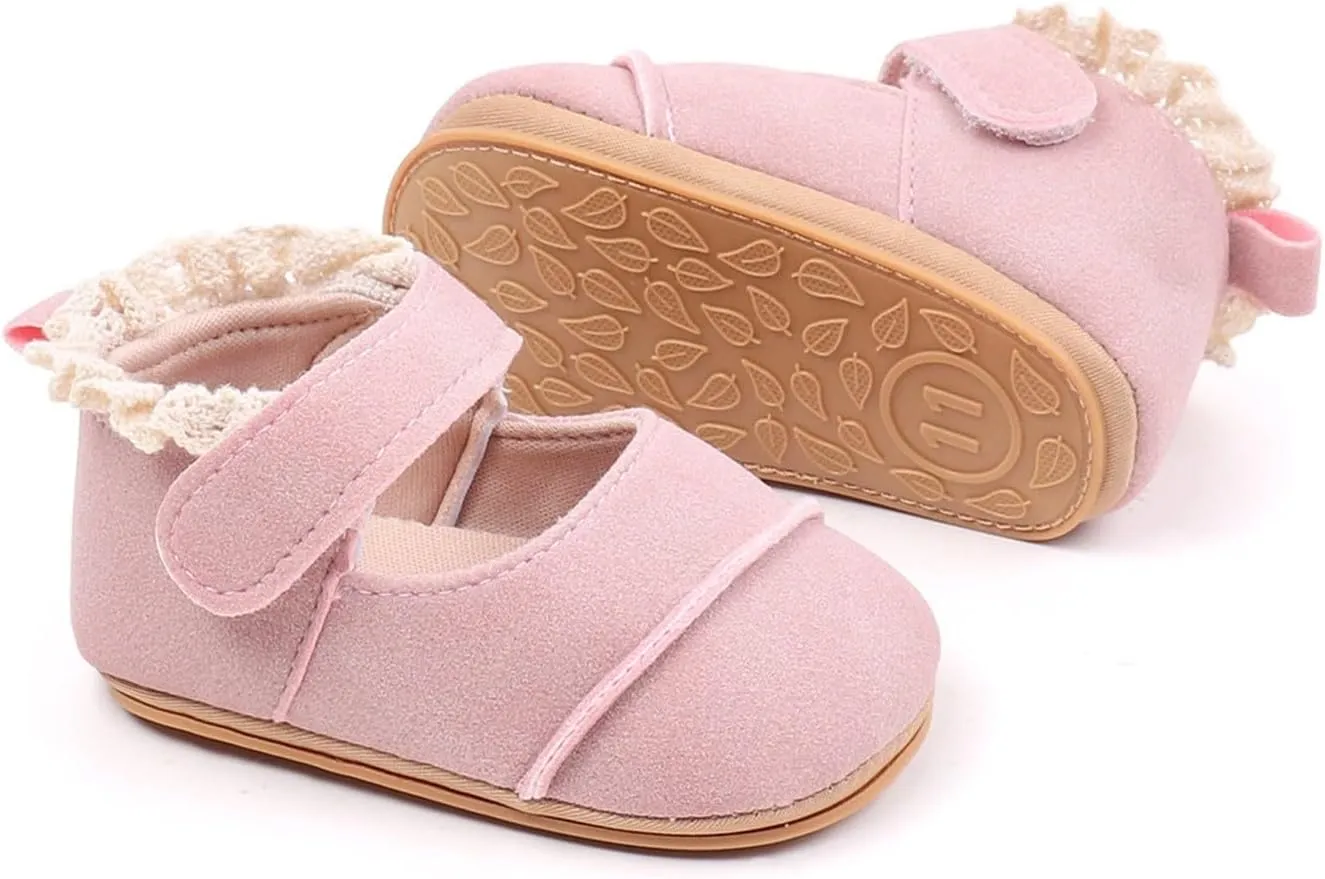 Toddler Baby Girls First Walking Dress Shoes Soft Sole Lace Hem Lightweight Breathable Soft Infant Shoes