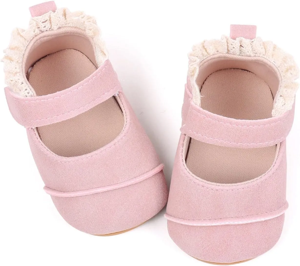 Toddler Baby Girls First Walking Dress Shoes Soft Sole Lace Hem Lightweight Breathable Soft Infant Shoes