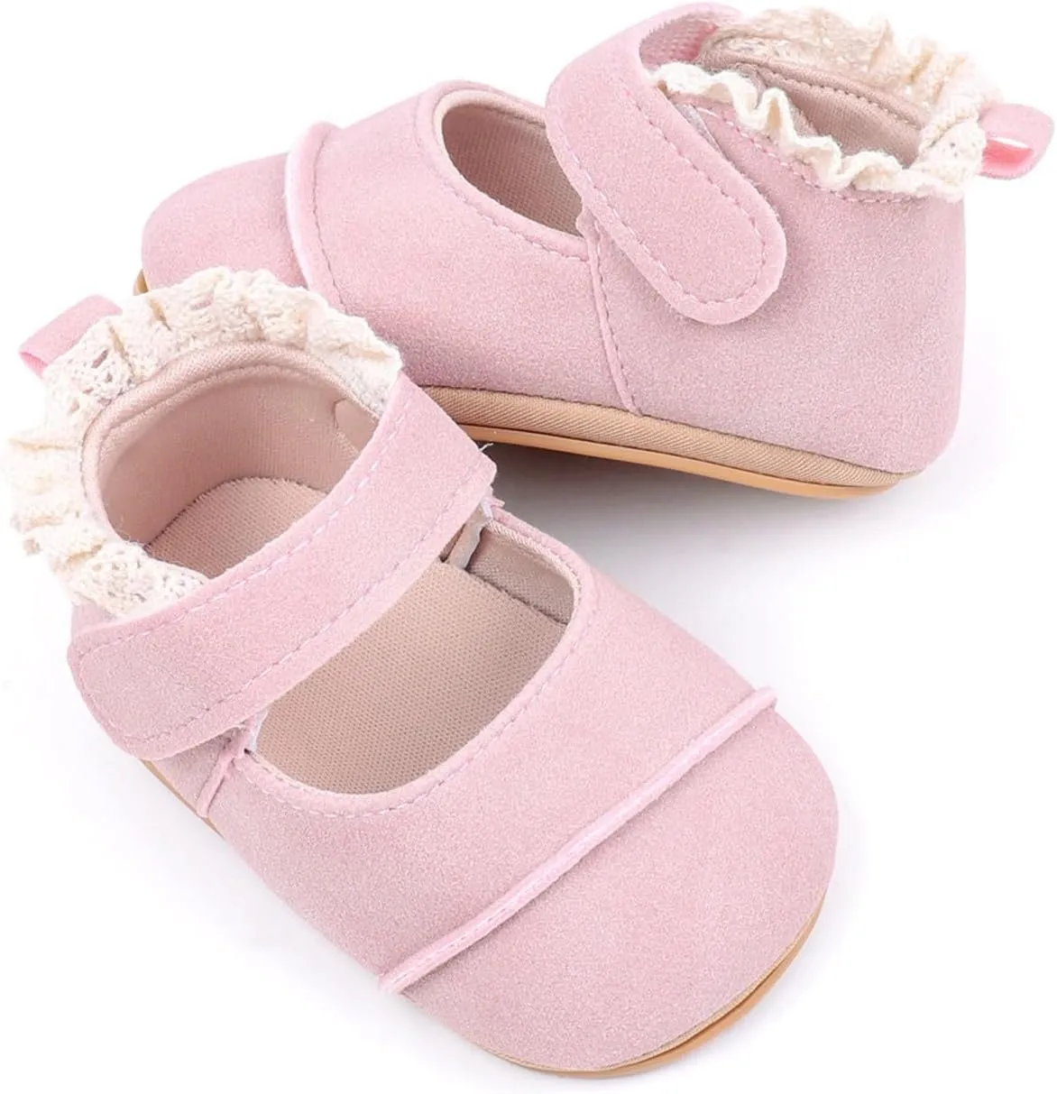 Toddler Baby Girls First Walking Dress Shoes Soft Sole Lace Hem Lightweight Breathable Soft Infant Shoes