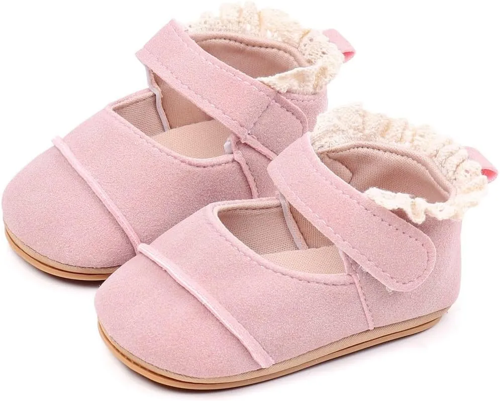 Toddler Baby Girls First Walking Dress Shoes Soft Sole Lace Hem Lightweight Breathable Soft Infant Shoes