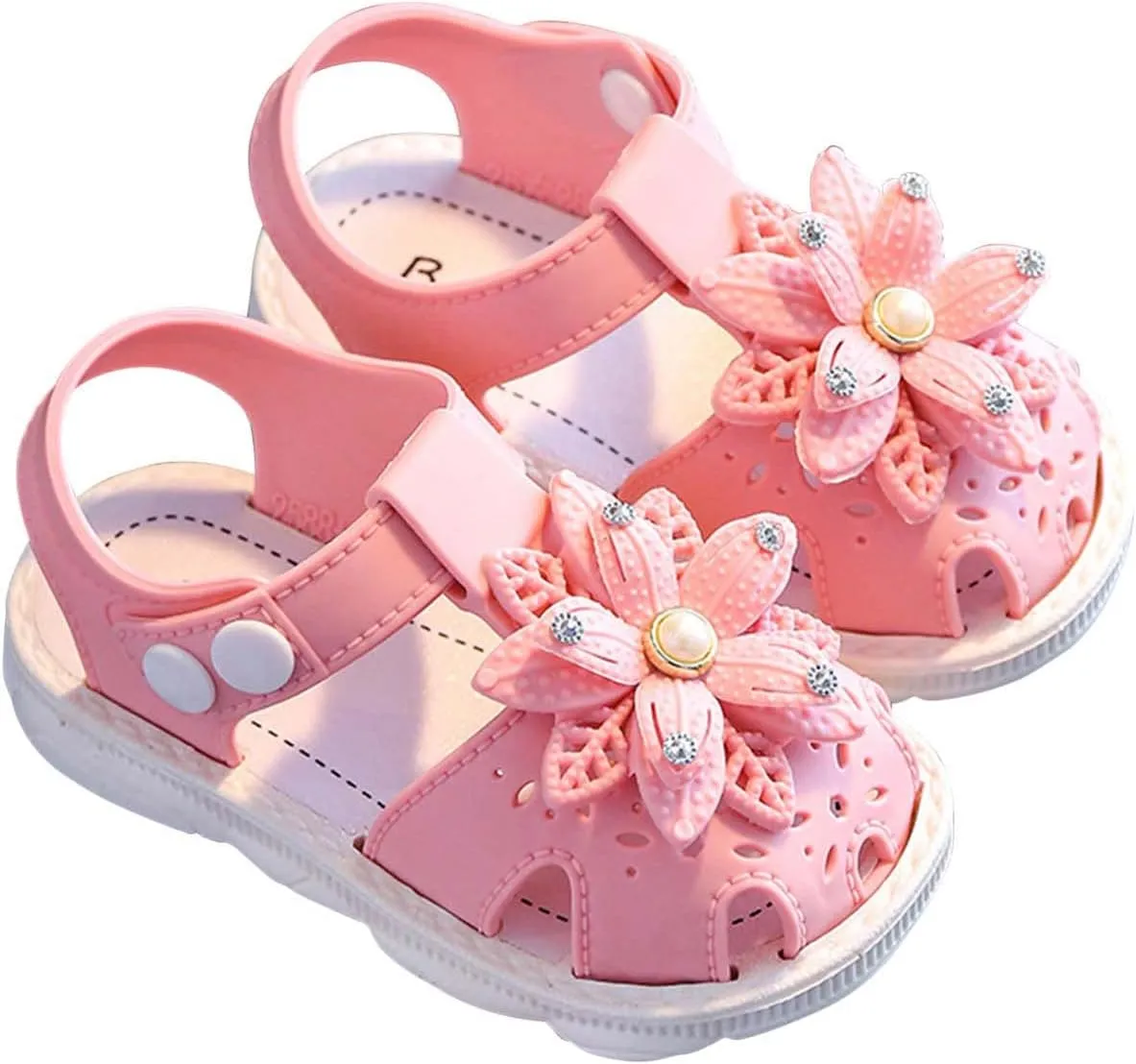 Toddler Baby Girls Sandals Shoe Bow Open Toe Slip On Soft Sole Princess Shoes Sandal Cute Solid Summer Home SHoe Z-024 Pink 8.5