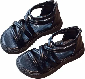 Toddler Baby Girls Sandals Slip On Falts Shoes Cute Weave Hollow Out Non-slip Soft Sole Beach Sandal SHoe Comfort D-325 Black 13