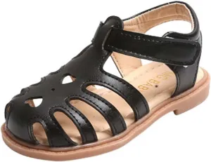 Toddler Baby Girls Sandals Slip On Falts Shoes Cute Weave Hollow Out Non-Slip Soft Sole Beach Sandal Shoe Comfort K-756 Black 8.5
