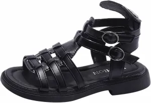 Toddler Baby Girls Sandals Slip On Falts Shoes Cute Weave Hollow Out Non-Slip Soft Sole Beach Sandal Shoe Comfort T-025 Black 3.5