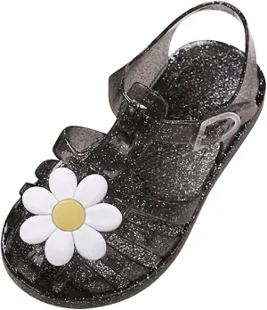 Toddler Baby Girls Shoes Slip On Cute Fruit Jelly Colors Hollow Out Non-Slip Soft Sole Beach Sandals Comfy Shoes H-785 Black 13.5