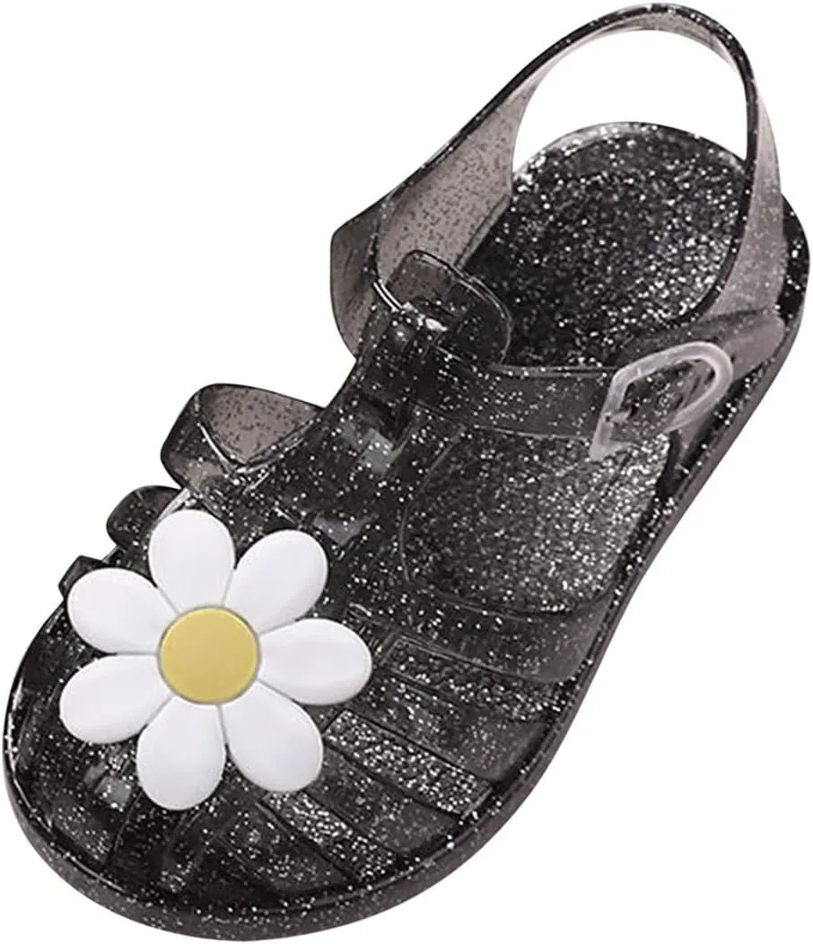 Toddler Baby Girls Shoes Slip On Cute Fruit Jelly Colors Hollow Out Non-Slip Soft Sole Beach Sandals Comfy Shoes H-785 Black 13.5
